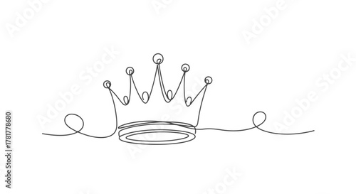 A single continuous line drawing of a crown, representing royalty and power with a minimalist artistic style