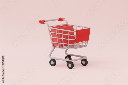 Shopping cart icon red basket gray frame pink background surreal fantasy retail design