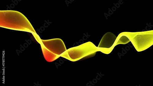 Yellow and orange abstract wave motion background, glowing flowing line texture animation on black elegant backdrop with alpha channel