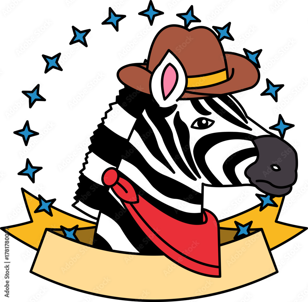 Obraz premium logotype of A zebra wearing a cowboy hat and bandana