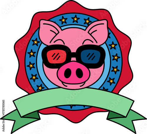 logotype of A pig wearing 3D glasses