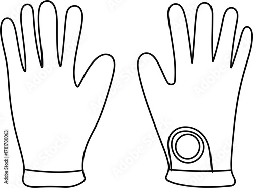 PrintFashion flat sketch of gloves design with circular wrist detail, minimalist handwear outline template for winter accessory and clothing illustration