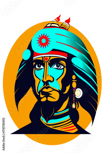 Colorful Abstract Vector Portrait of a Royal Man in Traditional Headdress