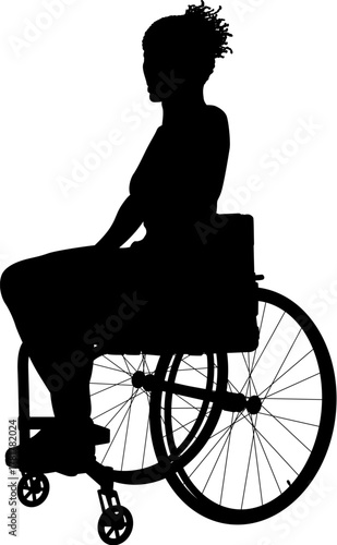 Silhouette of a woman in a wheelchair, side view, symbolizing disability, accessibility, independence, and diversity. Perfect for healthcare, mobility, inclusion, and lifestyle themes.