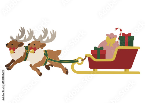 クリスマスの贈り物を運ぶトナカイ/プレゼントを積んだソリ(駆けるバージョン)