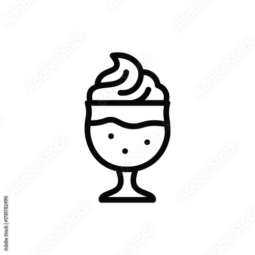 Iced coffee drink line icon, tall glass with straw and whipped cream topping, representing frappe, iced latte, or cold beverage, perfect for cafe and drink menu design