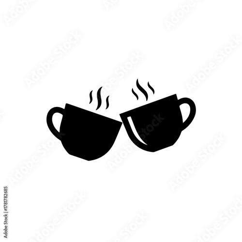 icon featuring two cups (or mugs) placed closely together or toasting. A universal symbol representing shared time, warm conversations