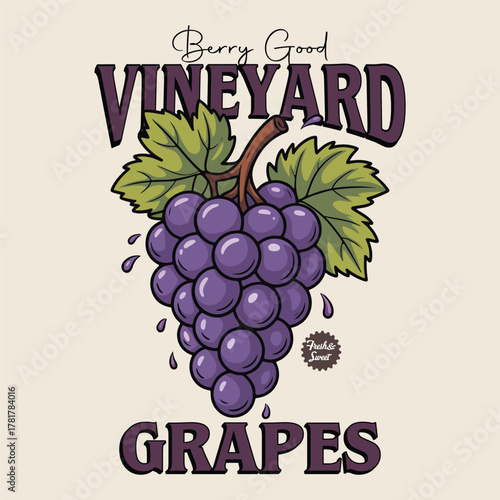 Berry Good Fruit shirt Grapes Vintage tee. Grapes t shirt,  drawing suitable for wine label design, sketch in pop art style, black and white vector illustration,  T-shirt apparel print design. t-shirt