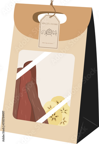 Modern Black & Camel Gift Bag with Tag — Dried Meat and Banana Treats for Dogs, Cats & Humans
