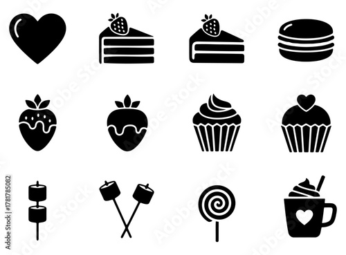 Sweet bakery and lovely dessert symbols, a versatile collection of silhouette vector icons for celebratory designs