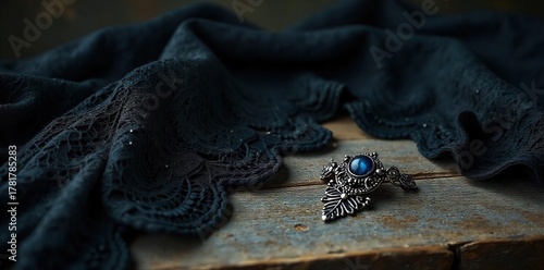 Wallpaper Mural Gothic Still Life Ravens, Lace, and Antique Silver Jewelry on Distressed Wood Torontodigital.ca