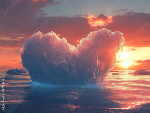 Heart-Shaped Iceberg Melting in the Sea Representing Ocean Conservation