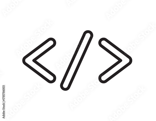 Code Symbol Line Icon — Minimal Bold Outline Programming, Development, and Technology Vector Design