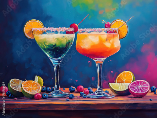 A Variety of Margaritas in Stunning Glassware with Garnishes