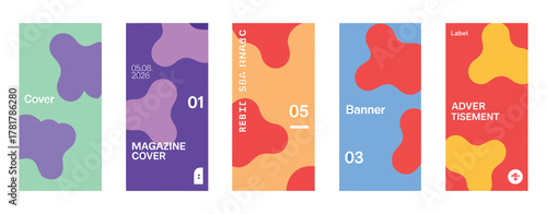  Abstract Poster  Set – Unique poster layouts with organic shapes and vivid color palettes ideal for advertising, magazine covers, banners, and creative design projects.