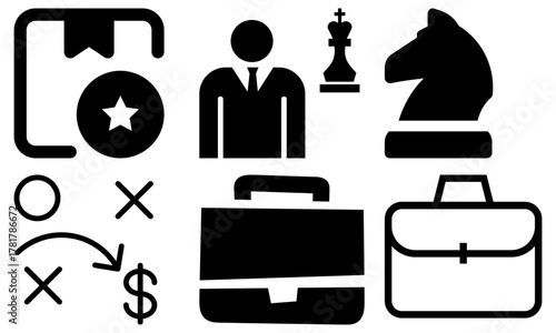 A minimal and modern startup vector, icon set representing essential business elements like idea, innovation, planning, success, and vision. Perfect for use in business presentations, pitch decks