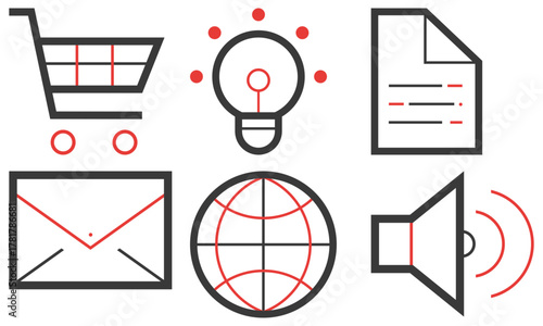 A minimal and modern startup vector, icon set representing essential business elements like idea, innovation, planning, success, and vision. Perfect for use in business presentations, pitch decks