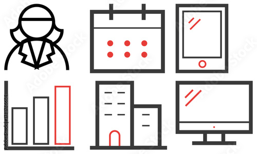 A minimal and modern startup vector, icon set representing essential business elements like idea, innovation, planning, success, and vision. Perfect for use in business presentations, pitch decks
