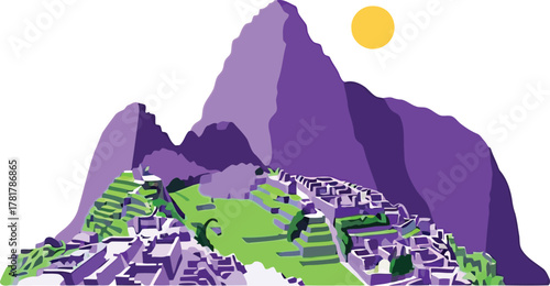 Vibrant machu picchu landmark peru flat design vector vector