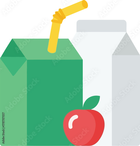 Healthy lunchbox refreshment kids drink apple juice carton vector