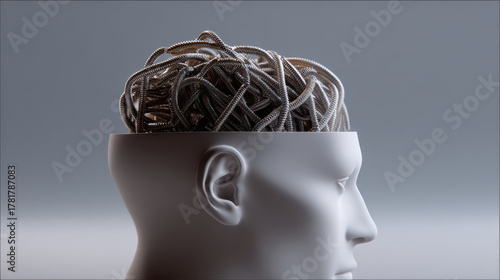Conceptual representation of tau protein pathology illustrates complexity of human mind, showcasing intricate connections and ideas