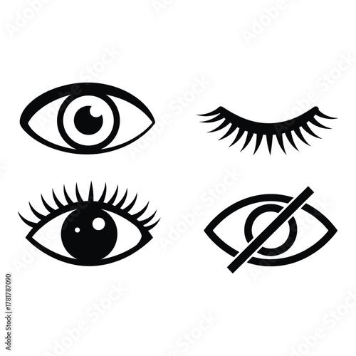 Set of various eye icons open closed or visibility concept vector