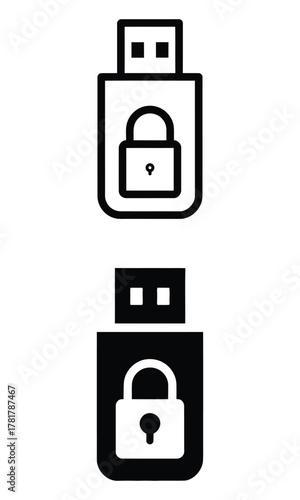 Usb flash drive icon with padlock symbol representing data security and digital protection concept 
