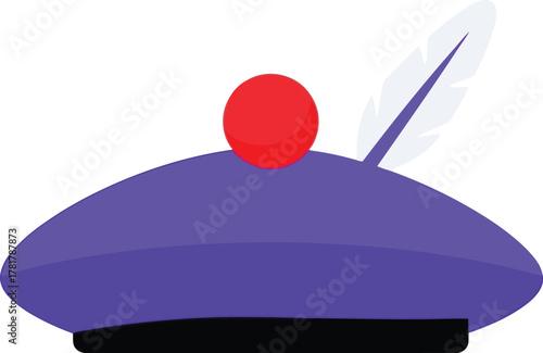 Vibrant blue beret with red pom stylized minimalist art vector