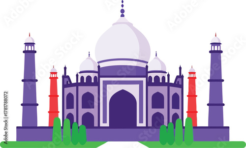 Vibrant taj mahal flat icon travel india monument vector