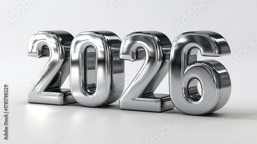 Silver 2026 3D Typography with Glossy Metallic Finish