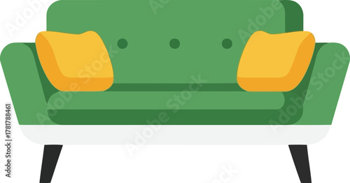 Modern green sofa with orange cushions minimalist furniture design vector