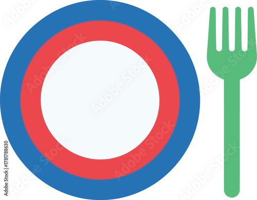 Vibrant plate and fork simple graphic meal time concept vector