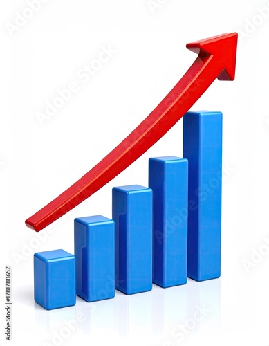 Bar graph shows upward trend with red arrow on white Free Download Bar graph shows upward trend with red arrow on white - GFXLoad