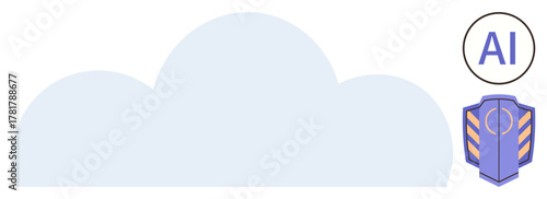 Cloud and shield with AI emblem emphasizing security. Ideal for cloud storage, AI integration, cybersecurity, data safety, digital solutions, IT infrastructure, simple flat metaphor