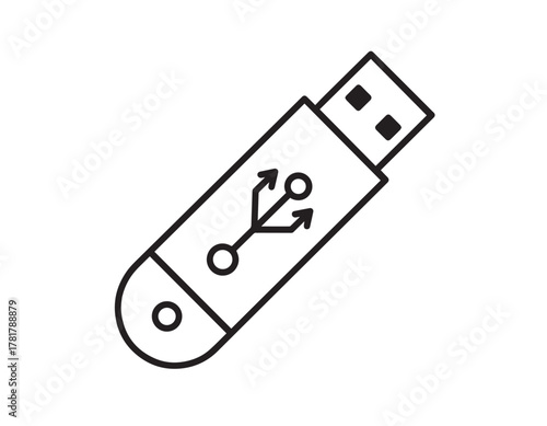USB Flash Drive Line Icon — Minimal Bold Outline Data Storage, Technology, and Digital Vector Symbol