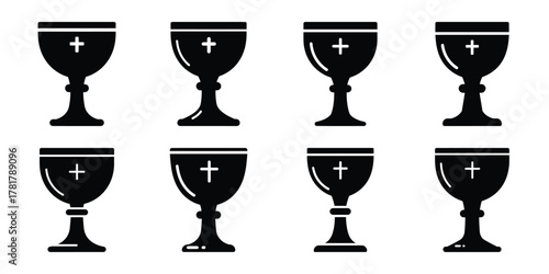 holy chalice silhouette vector icon set