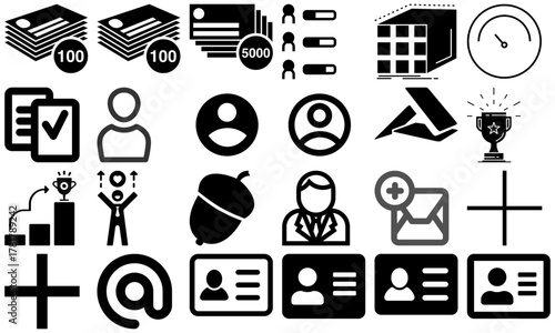 A minimal and modern startup vector, icon set representing essential business elements like idea, innovation, planning, success, and vision. Perfect for use in business presentations, pitch decks