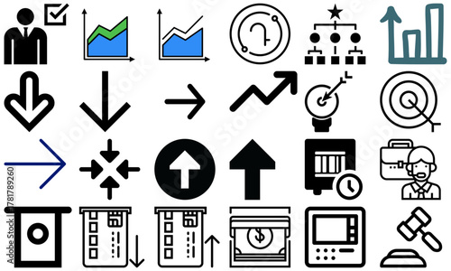 A minimal and modern startup vector, icon set representing essential business elements like idea, innovation, planning, success, and vision. Perfect for use in business presentations, pitch decks