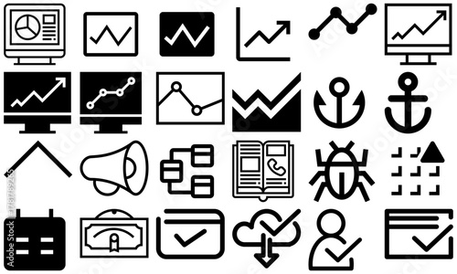 A minimal and modern startup vector, icon set representing essential business elements like idea, innovation, planning, success, and vision. Perfect for use in business presentations, pitch decks