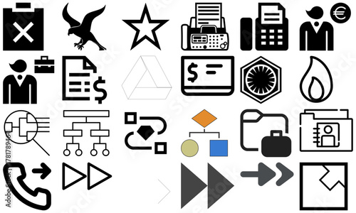 A minimal and modern startup vector, icon set representing essential business elements like idea, innovation, planning, success, and vision. Perfect for use in business presentations, pitch decks
