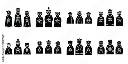 three wise men silhouette vector icon set