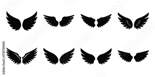 angel wings silhouette vector icon set