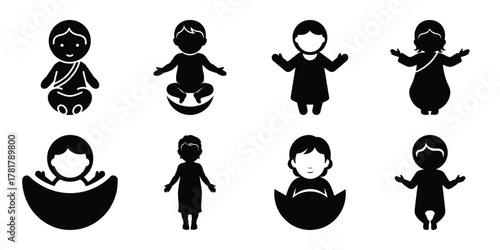 baby jesus silhouette vector icon set