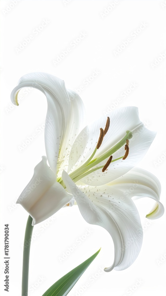 Obraz premium White flower with green leaves natural beauty beautiful white flower adorned with lush green leaves capturing nature s serene elegance