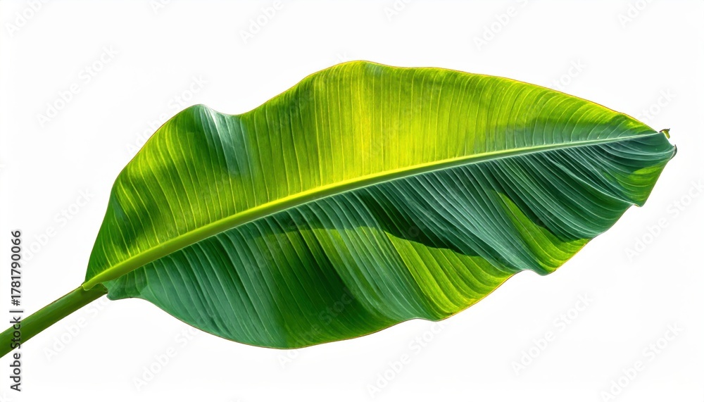 Fototapeta premium Tropical banana leaf isolated on white single large tropical banana leaf presented against bright white backdrop showcasing natural beauty