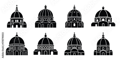 cathedral dome silhouette vector icon set