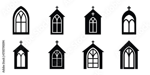 church window silhouette vector icon set