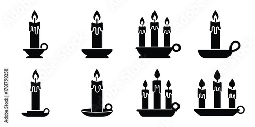 epiphany candle silhouette vector icon set