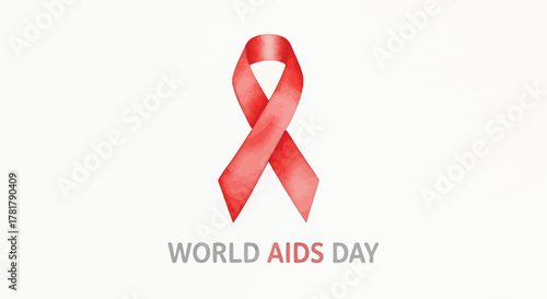 Stylized red ribbon graphic symbolizing global solidarity and a call for awareness, education, and support concerning significant health challenges and prevention