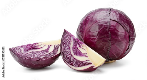 Vibrant Red Cabbage with Slices and Peel